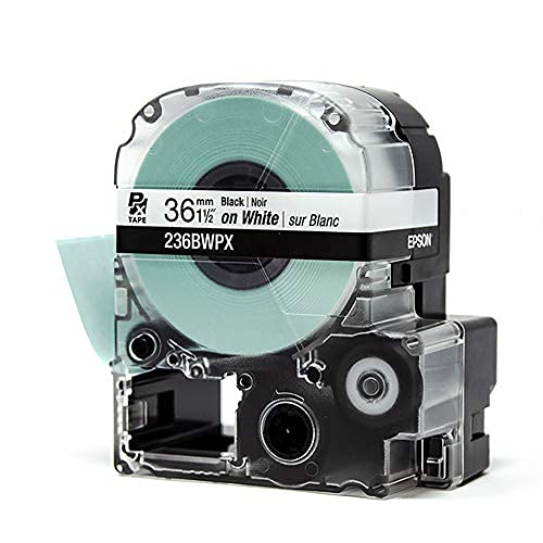 Epson LABELWORKS 236BWPX PET Tape Cartridge - Black on White Industrial Label Maker Tape - 1.5" (36MM) Wide, 30 ft 36mm