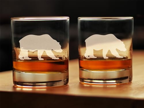 Bear Silhouette Whiskey Rocks Glass for Cabin Gifts - 10.25 oz - Set of 2