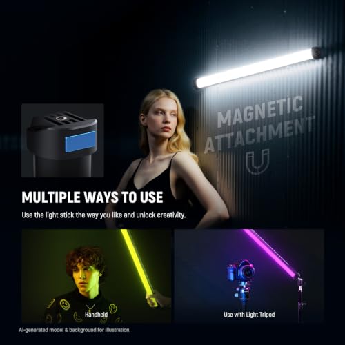 NEEWER Basics 21" Magnetic RGB Light Wand, CRI95 Dimmable 14W LED Handheld Video Tube Lighting Stick with 51 RGB Modes, 4000mAh Battery for YouTube TikTok Recording Studio Photography Streaming, SL50