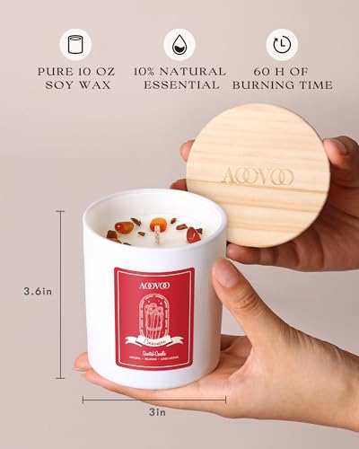 AOOVOO Cinnamon Scented Candles for Women - Aromatherapy Candle with Crystals Inside, 10oz Soy Candles for Home Scented, Birthday Gifts Valentines Day Candle for Women Mom Cinnamon Candles