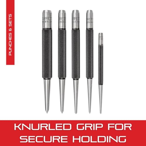 Starrett steel prick punch set, 4-inch center punches, 5-pack
