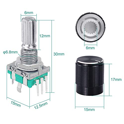 5 Set 360 Degree Rotary Encoder Code Switch Push Button EC11 Digital Potentiometer with Switch 5 Pin Handle Length 20mm and Knob Cap for Arduino Electronics Projects