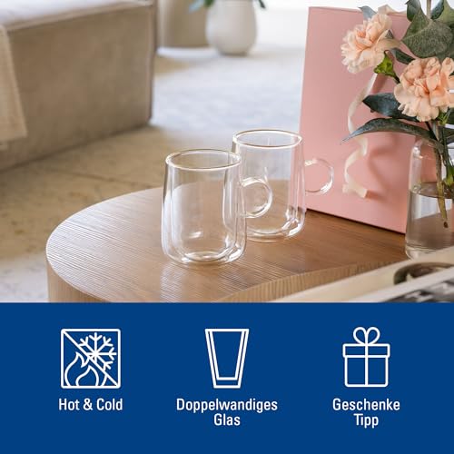 Villeroy & Boch – Artesano Hot & Cold Beverages Latte Macchiato Glass, Set of 2 Glasses, Double-Walled Glasses for Cold and Hot Beverages, 11.75 oz, Borosilicate Glass, Dishwasher-Safe, Microwave-Safe Transparent