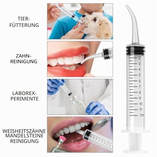 Dental Syringes 12 ml Pack of 6 Almond Stone Syringes for Rinsing Curved | For wisdom tooth surgical syringe washing syringe wisdom teeth dental care, pet care, adhesive filling