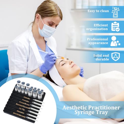 OLYCRAFT Aesthetic Practitioner Syringe Tray with 7 Slots Pine Wood Bottle Holder Syringe Preparation Tray 2 in 1 Combination Injection Organiser Tray