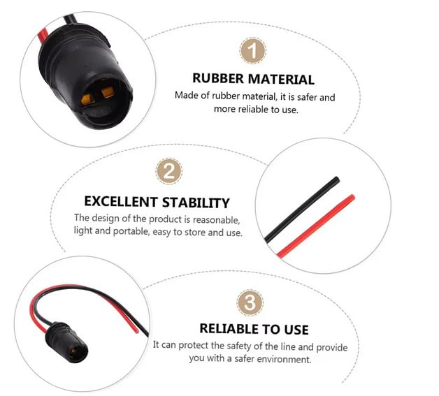 2 x T10 Socket with Cable - Pre-Wired Socket for T10 W5W 147 - 12V DC - Rubber Lamp Holder for Car & Motorcycle - Plug & Play Installation - Hole Size 10 mm - 14 cm Cable Lamp Holder