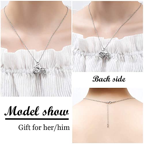 Yinplsmemory Cremation Jewelry Tractor Urn Necklace for Ashes for Men Stainless Steel Tractor Charm Urn Locket Memorial Keepsake Ashes Jewelry Silver