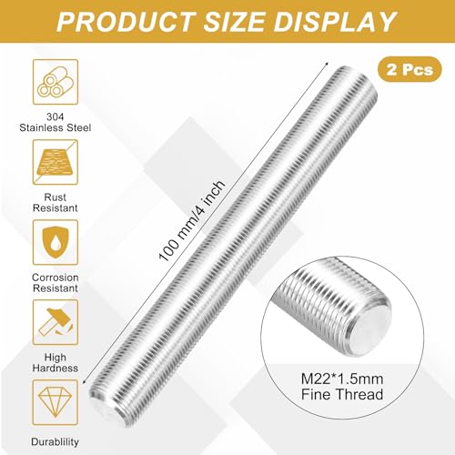 uxcell M22 x 1.5mm pitch fully threaded rods, 100mm length, 2-piece set