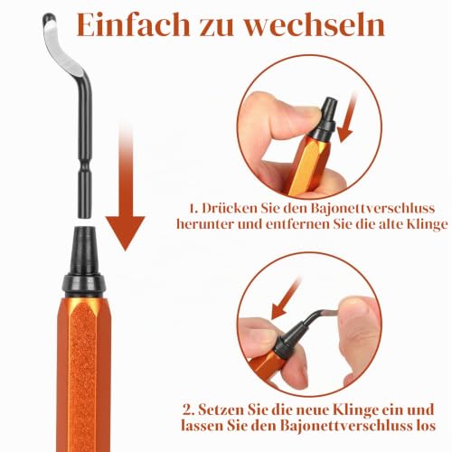 KOMABLEN Pack of 21 Deburring Metal Tool Universal, Hand Deburring with 20 High-Speed Steel Blades, 360° Rotating Deburring Tool, 3D Printer Accessories for Plastic, Aluminum, Stainless Steel, Orange Orange-21pcs