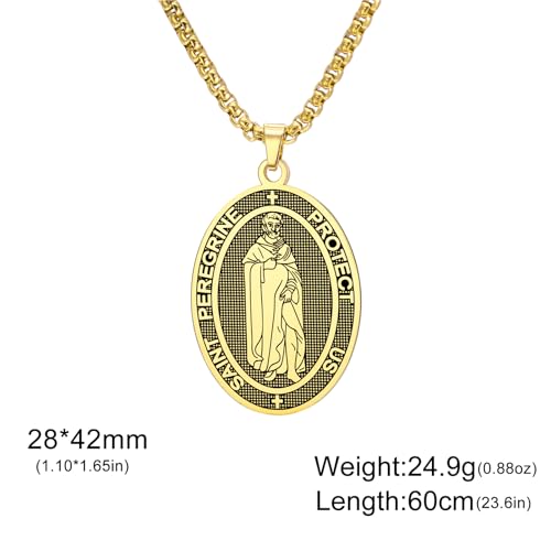VASSAGO Stainless Steel Saint Peregrine Necklace for Men Women - Patron Saint of Hope Healer of the Afflicted Pendant Religious Christian Catholic Jewelry Gold