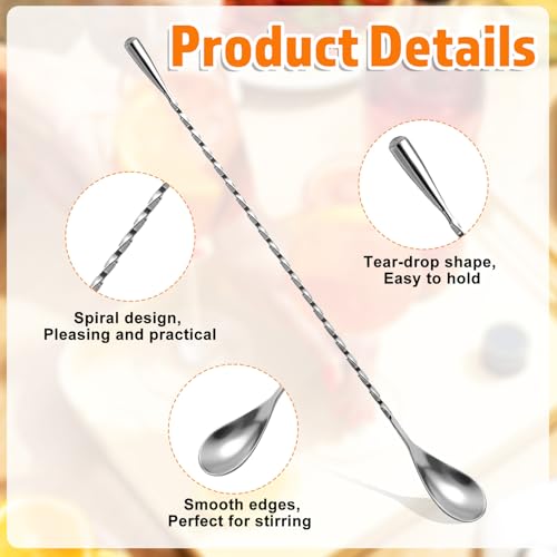 18 Pcs Silver Bar Spoons Bulk, 12 Inch Stainless Steel Spiral Pattern Mixing Spoons Long Handle Cocktail Spoon for Coffee, Cocktail, Iced Tea