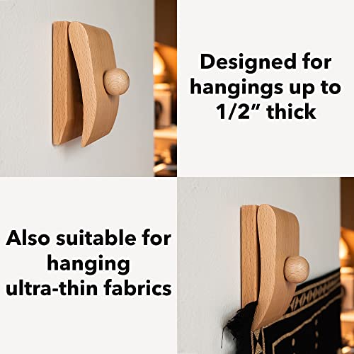 MOCTUS Quilt Hangers for Wall Display, Decorate with Blanket and Tapestry, Wooden Rug Hangers (Brown, 4 Large Clips with Hardware) Brown