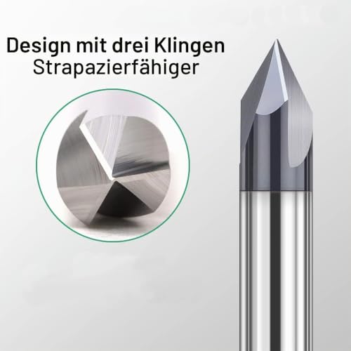 ASNOMY Set of 4 Solid Carbide Chamfer Cutters 3 Flutes V Groove Cutter 60 Degree and 90 Degree CNC Milling Cutter End Mill with TiAlN Coating for Machine Tools and Chamfering 6mm; 4mm