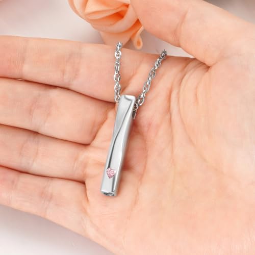 XIUDA Bar Cremation Jewelry for Ashes with Crystal Heart Urn Necklace Stainless Steel Memorial Keepsake Pendant for Women Pink