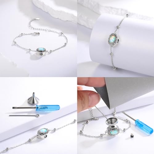 MANBU Sterling Silver Cremation Bracelet for Ashes opal urn bracelet