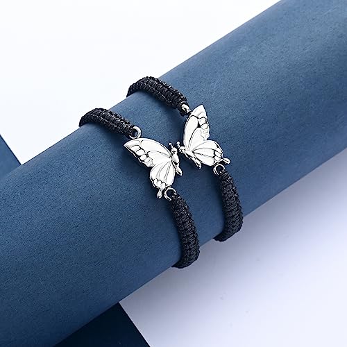 constantlife 2 Pack Butterfly Cremation Bracelet for Ashes Stainless Steel Urn Pendants Keepsake Braided Rope Adjustable Wristband Bangle Memorial Jewelry for Women Girls Silver