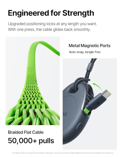 Baseus USB C to USB C Cable, 240W One-Press Retractable USB C Cable, Auto-Snap Magnetic Fast Charging Cord with Buckle for iPhone 17/16/15 Pro Max, MacBook Pro/Air, Samsung S26/S25, Pixel 10/9 (3.3ft)