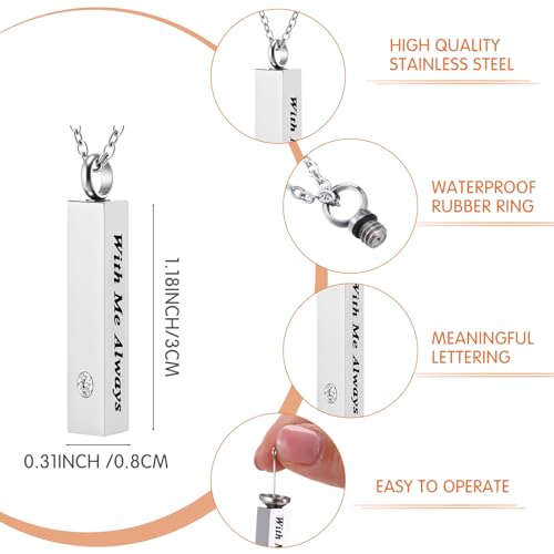 Liliaafar 10 Pcs Urn Necklaces for Ashes Cremation Jewelry Small Keepsake Urns for Human Pet Ashes Engraved with Tree Pattern and with Me Always Text Waterproof Memorial Holder Black,Sliver
