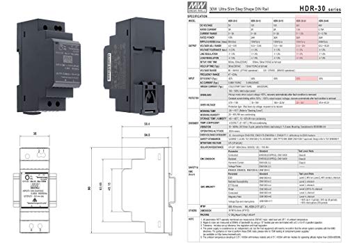 Mean Well HDR-30-24 DIN Rail Power Supply DIN-Rail 24 VDC 1.5 A 36 Watt Single Pack Single