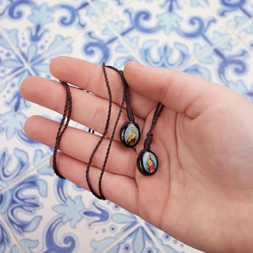 Needzo Wooden Scapular with Sacred Heart and Our Lady Grace Oval Panels, Religious Devotional Gifts, 19 Inches (Pack of 3)