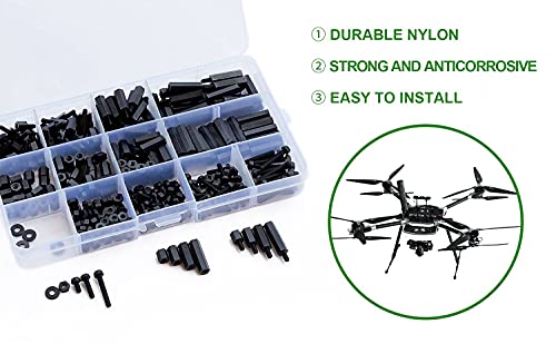LitOrange black M2 nylon male female hex spacer standoff screw and nut assortment kit, 320 pieces