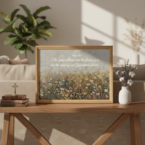 smvexyl Framed Christian Bible Verse Wall Art Canvas, Isaiah 40:8 Scripture Wildflower Meadow Painting Religious Wall Decor Faith Inspirational Picture for Living Room Bedroom Home Decoration 8x10 12x16 16x24 jingwenhua 10"L x 8"W