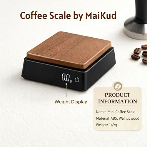 Digital Coffee Scale with Bowl 0.1g High Precision Kitchen Scale Wodden Coffee Scale Electronic Food Weighing Espresso Scale, Large LED Display, Touch Button, Easy to Clean, Black.