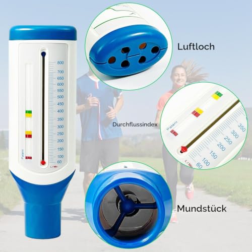 Lung Trainer and Performance Monitor for the Lungs, Domestic Lung Health Monitor, Portable Peak Flow Meter, Precise Measurements, Small Peak Flow Meter blue-white
