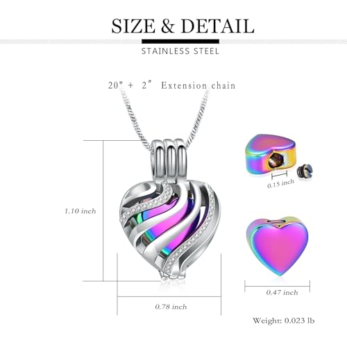 Yinplsmemory Cremation Jewelry Heart Urn Necklace for Ashes for Women Men Rainbow