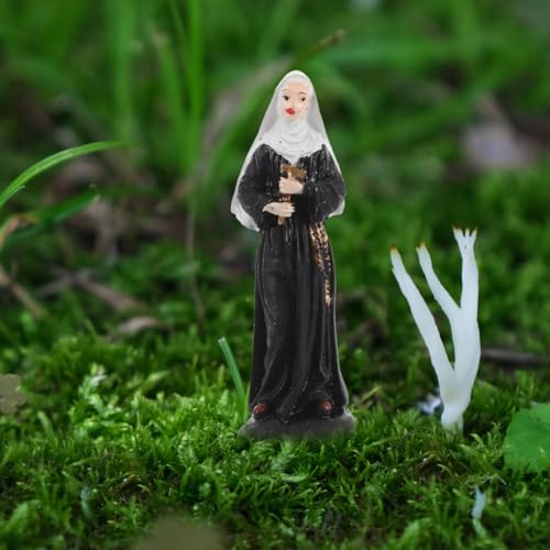 Nun Figurine with Crucifix Holy Catholic Figure Resin Tabletop Holy Decor Small Decor Accessory for Home Church Sand Table Collectible Religious Ornaments 2.95 in