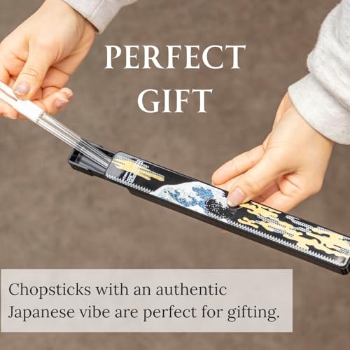 AOBA Handcrafted Authentic Japanese Chopsticks with Case, Set of 2 pairs [Made in Japan/ Dishwasher-safe]: Hokusai Ukiyo-e Thirty-six Views of Mount Fuji, Clear Acrylic, Reusable, 9.1 inch (23cm)