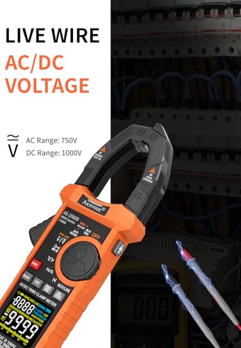 Inrush Digital Clamp Meter Multimeter 1000A TRMS 6000 Counts, Amp Voltage Tester with VFD, LOZ Mode Measures AC/DC Current Voltage Temperature Frequency Capacitance Resistance Continuity NCV
