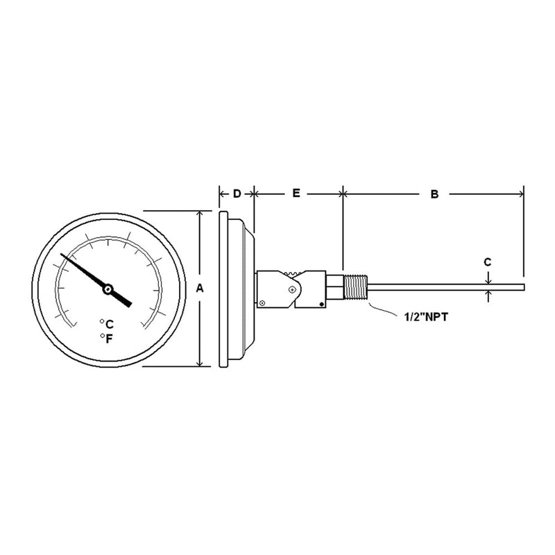 [Australia - AusPower] - PIC Gauges B5B2-MM SS Case Bimetal Thermometer, 316 SS Stem, Back Angle Connection, 5" Dial, 2" Stem Length, 50/300° F & 10/149° C Temperature Range 50/300 Deg F/10/149 Deg C 