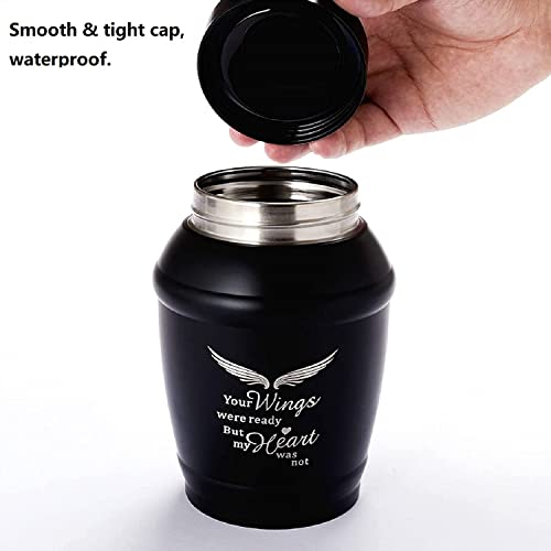 Black Medium Cremation Urns for Human Ashes Adult Male Female Angel Wings