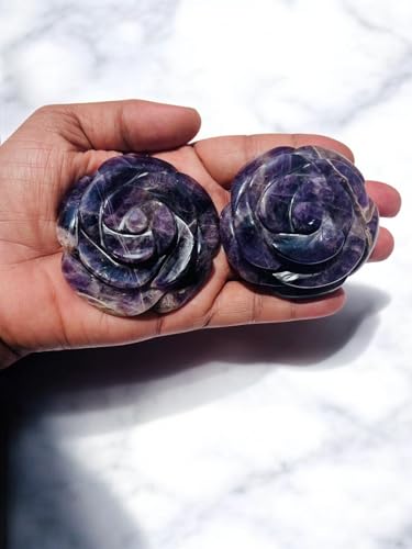 Amethyst Crystal Rose, Amethyst Hand Carved Flower, Crystal Flower, Handmade Crystal Hand Carved Rose, Home Decor Office Table Decor Reiki Healing Crystal Antique Showpeiece 50-60MM