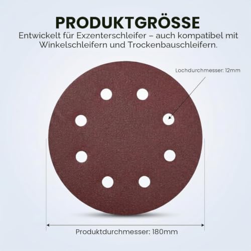 Sanding Sheets 180 mm Velcro Sanding Discs Grit 40 for Long Neck Sanders Drywall Sanding Machine (30 Pieces)