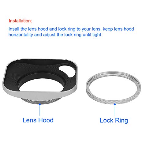 Haoge LH-S46P 46mm Square Metal Screw-in Lens Hood Hollow Out Designed with Cap for Leica Rangefinder Camera with 46mm E46 Filter Thread Lens Silver