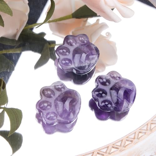 ZORZA 2Pcs Amethyst Cat Paw Crystal Ornament for Healing Positive Energy Stress Relief Creative Crystal Stone Carving for Cat Lovers Soothe Anxiety