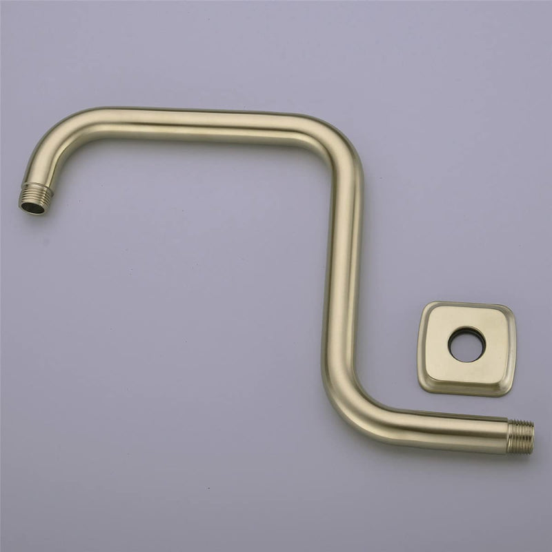 TRUSTMI 13 Inch S-Shape Shower Arm with Flange, Stainless Steel Pipe Extra Long Replacement Shower Head Holder, Brushed Gold Round