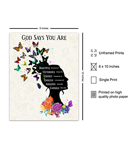 Religious Wall Art & Decor - God Says You Are - Christian Gifts for Women - Uplifting Holy Scripture Bible Verses Room Decoration - Positive Inspirational Quotes - Spiritual Encouragement Gifts