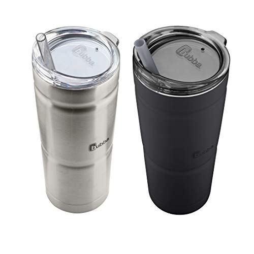 BUBBA BRANDS Envy S Vacuum-Insulated Stainless Steel Tumbler with Lid and Straw, Reusable Iced Coffee or Water Cup, BPA-Free Travel Tumbler, 24oz 2-Pack Black& Steel 24oz (Pack of 2) Black & Steel
