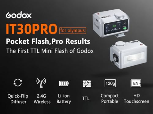 GODOX iT30pro O for Olympus - GoDOx IT30 Pro for Olympus GODox iT30 PRO GodOX TTL Flash, Wireless Master & Receiver, HSS 1/8000 Second, 2.4G Wireless, Touchscreen, GodOX Flash Silver IT30PRO for Olympus