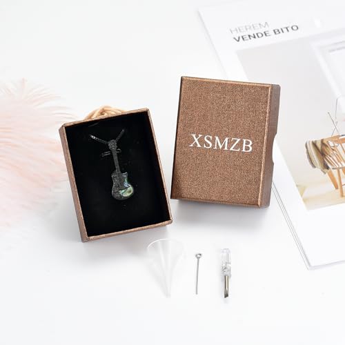 XSMZB Guitar Urn Necklace for Ashes for Women Men Abalone Shell Cremation Jewelry Human Pet Ashes Keepsake Pendant for Guitar Players Black