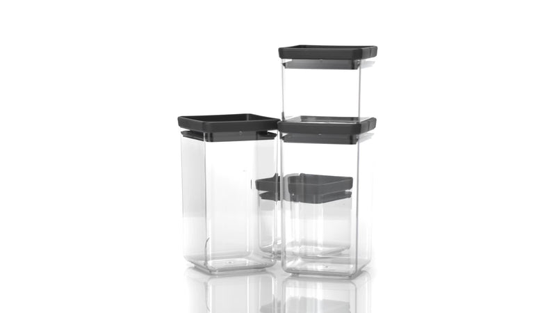 Brabantia Tasty+ 4pc Stackable Food Canisters Set (Dark Gray) 2x 0.7qt & 2x 1.7qt BPA-Free Space-Saving Jars with Silicone Seal Lids for Freshness Set of 4: 2x 0.7 qt & 2x 1.7 qt Dark Gray
