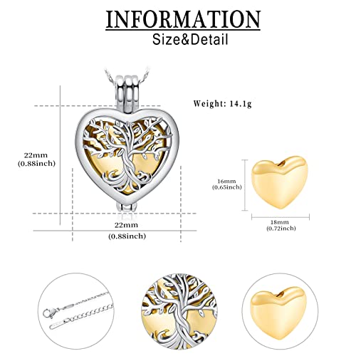 Tree of Life Urn Necklaces for Ashes Heart Shape Cremation Jewelry Memorial Keepsake Jewelry Gifts for Women Men Memorial Lockets Ashes Holder for Pet Silver-Gold