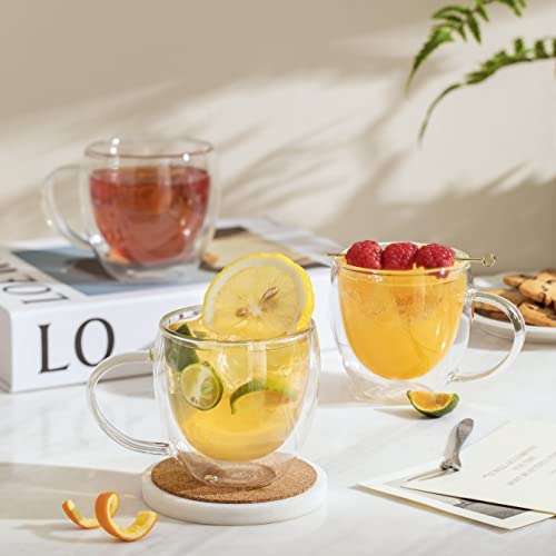 CNGLASS 8.5oz Glass Coffee Mug,Double Wall Insulated Glass Mugs with Handle,Clear Espresso Mugs for Latte,Cappuccino,Tea Bag,Set of 4 8.5oz(4-pack)