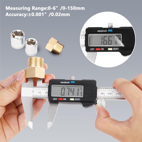 Aurdeayi digital caliper measuring tool with stainless steel body, large LCD screen, and inch millimeter conversion