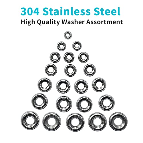 Vosaplk 304 stainless countersunk cup washers assortment set, sizes #4–#16, 295 pieces