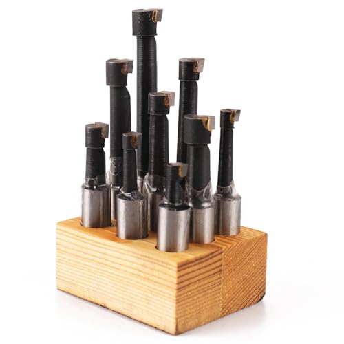9-Piece 1/2" Boring Bar Set - C6 Carbide Tipped Lathe Tools Kit for Metal Turning, Drilling, Milling (Includes Base) 1/2 in