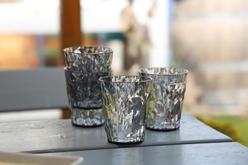 Koziol Superglas Club No. 1 4 Pack 250ml Crystal Clear Plastic Water Glass Luxury Unbreakable Reusable Party Camping Water Glass Set of 4 (Transparent Grey) Transparent Gray